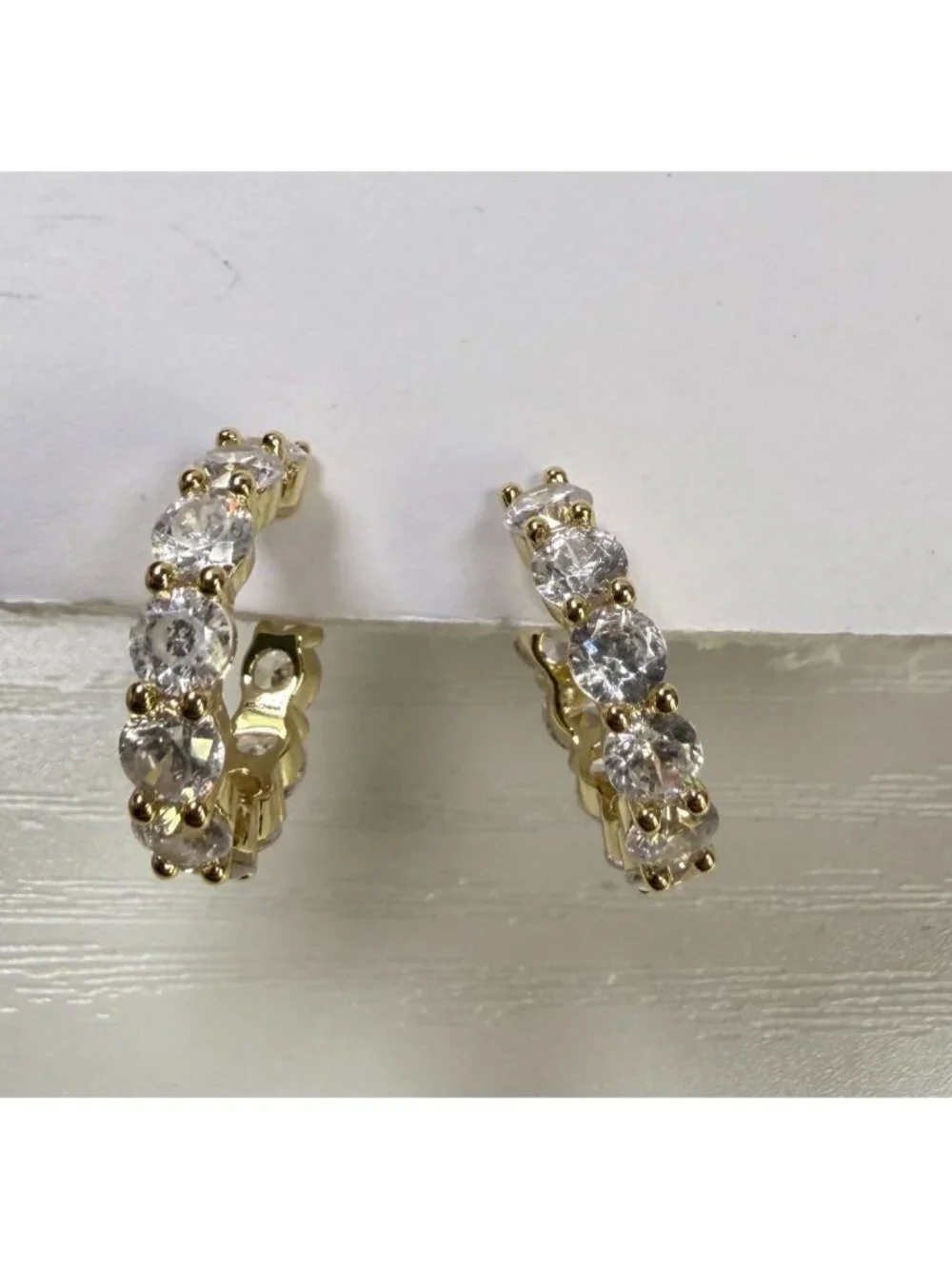 Rhinestone Gold Tone Hoop Earrings Classic Elegant Sparkle Wedding Party - Picture 7 of 7